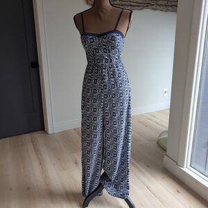 Navy Blue Patterned Jumpsuit